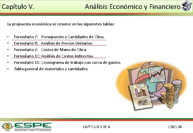 Capítulo V. Análisis Económico y Financiero La propuesta económica se resume en las siguientes