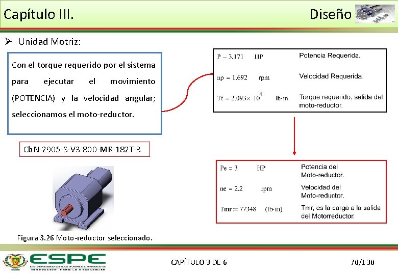 Capítulo III. Diseño Ø Unidad Motriz: Con el torque requerido por el sistema para