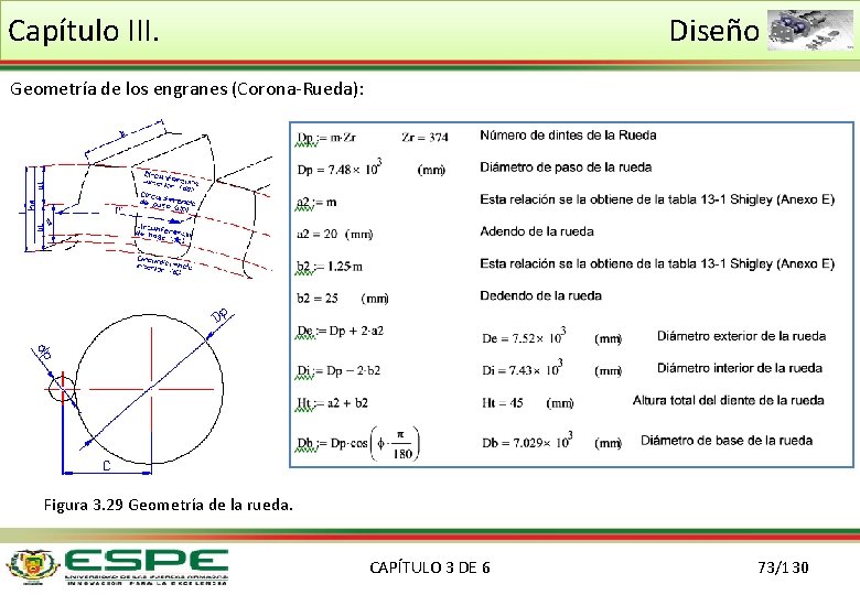 Capítulo III. Diseño Geometría de los engranes (Corona-Rueda): Figura 3. 29 Geometría de la