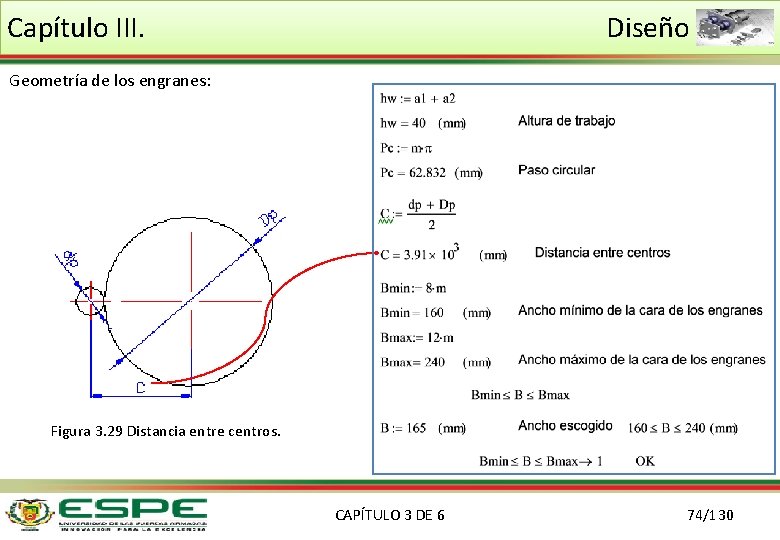 Capítulo III. Diseño Geometría de los engranes: Figura 3. 29 Distancia entre centros. CAPÍTULO