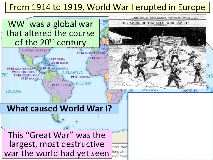 From 1914 to 1919, World War I erupted in Europe WWI was a global