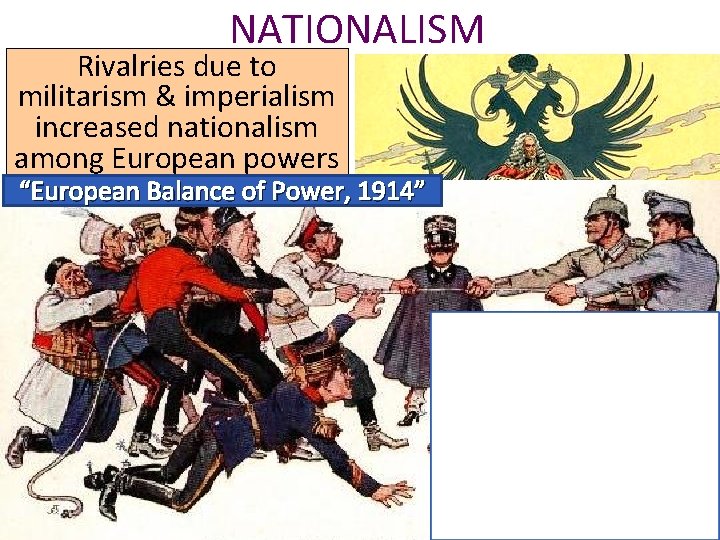 NATIONALISM Rivalries due to militarism & imperialism increased nationalism among European powers “European Balance