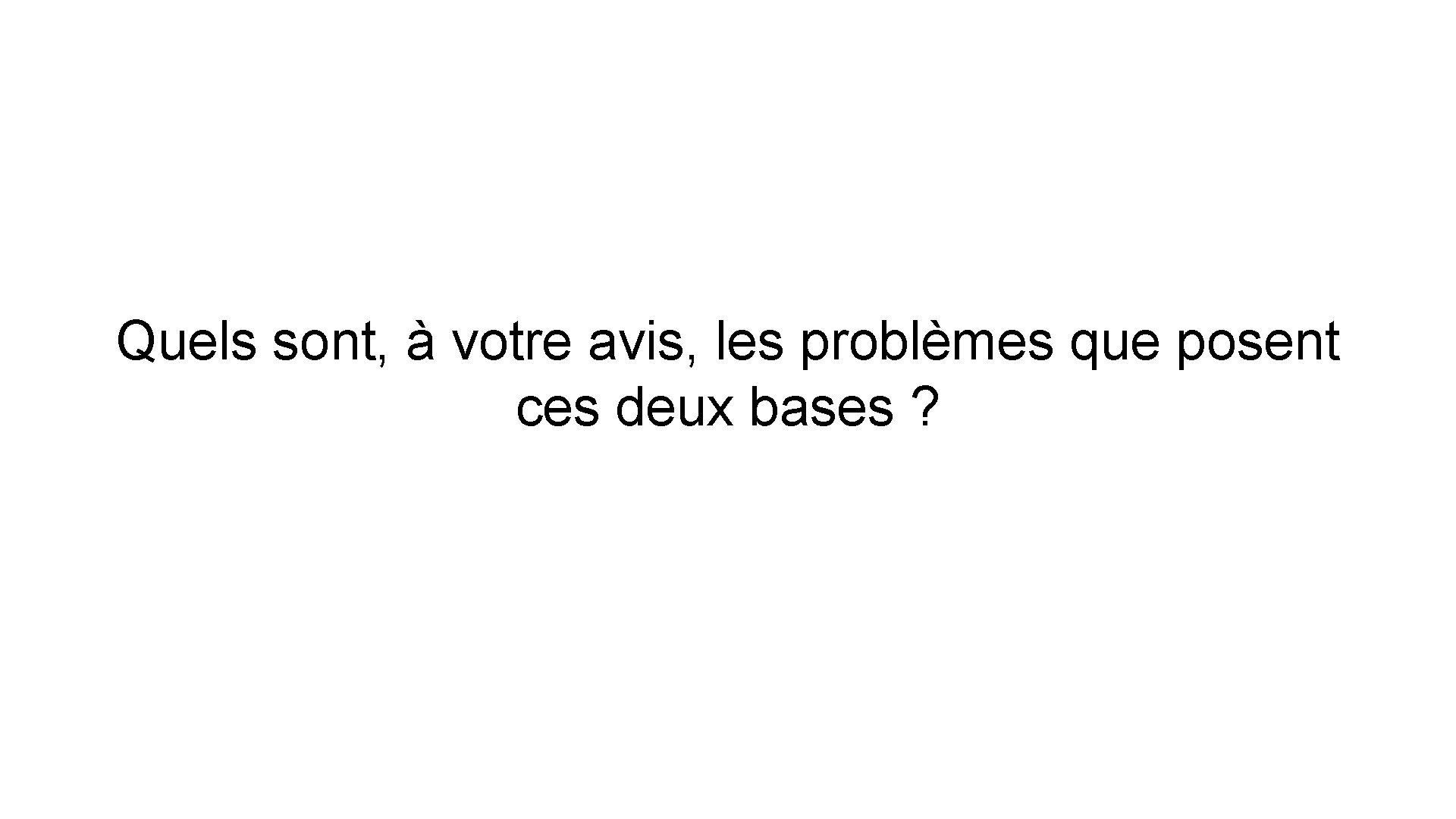 Quels sont, à votre avis, les problèmes que posent ces deux bases ? 