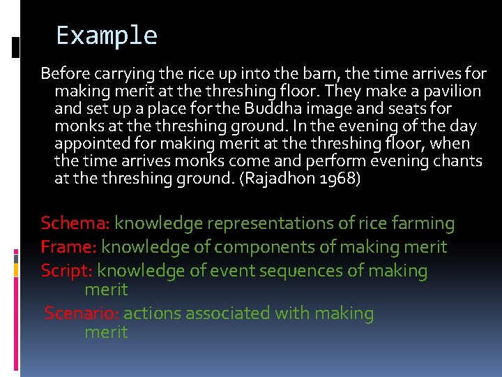 Example Before carrying the rice up into the barn, the time arrives for making