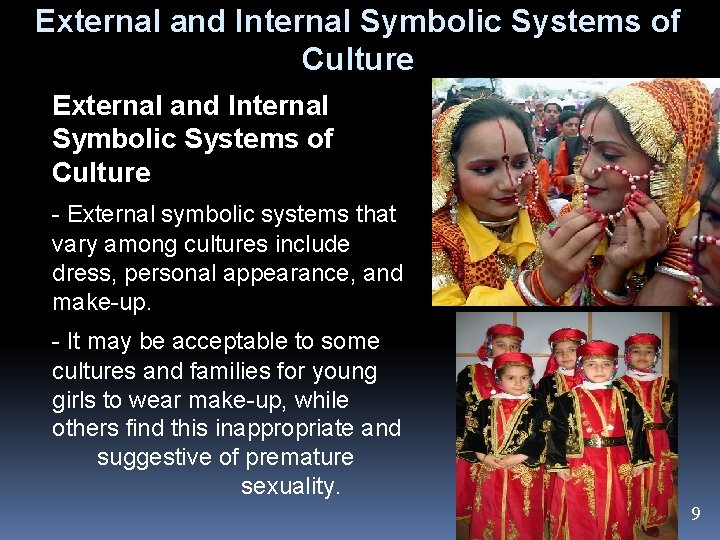 External and Internal Symbolic Systems of Culture - External symbolic systems that vary among