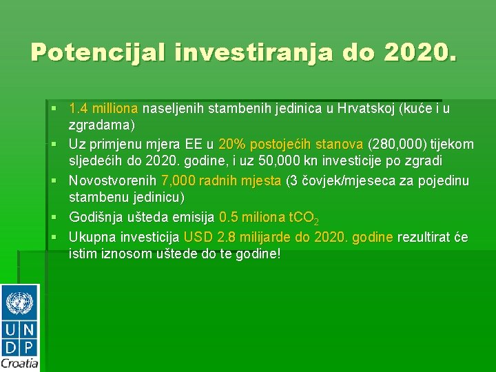 Potencijal investiranja do 2020. § 1. 4 milliona naseljenih stambenih jedinica u Hrvatskoj (kuće