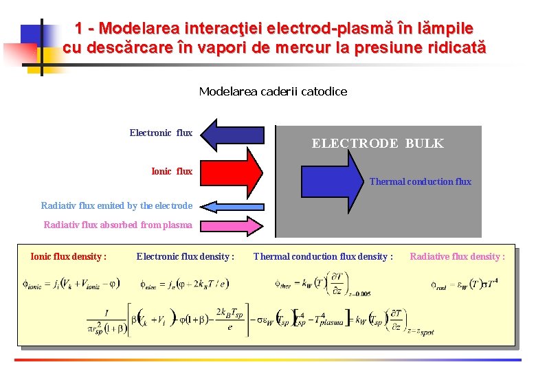 1 - Modelarea interacţiei electrod-plasmă în lămpile cu descărcare în vapori de mercur la