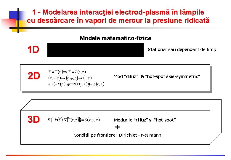 1 - Modelarea interacţiei electrod-plasmă în lămpile cu descărcare în vapori de mercur la