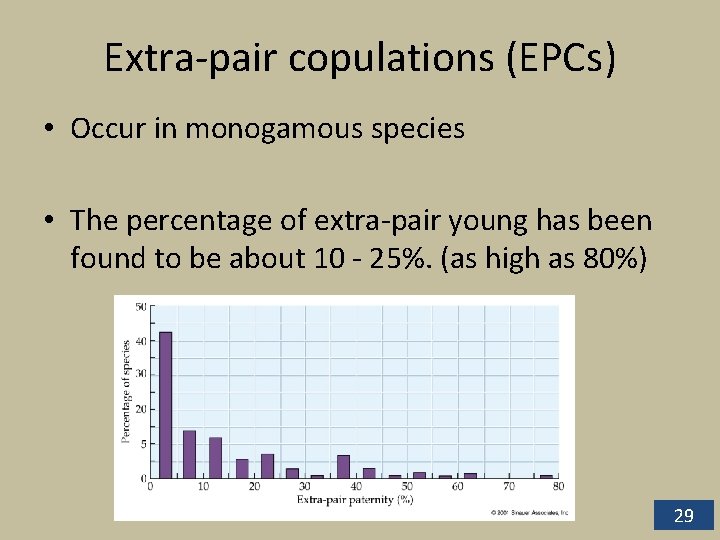 Extra-pair copulations (EPCs) • Occur in monogamous species • The percentage of extra-pair young Extra-pair copulations (EPCs) • Occur in monogamous species • The percentage of extra-pair young