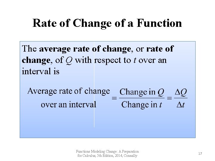 Rate of Change of a Function The average rate of change, or rate of Rate of Change of a Function The average rate of change, or rate of