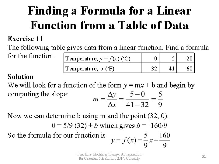 Finding a Formula for a Linear Function from a Table of Data Exercise 11 Finding a Formula for a Linear Function from a Table of Data Exercise 11
