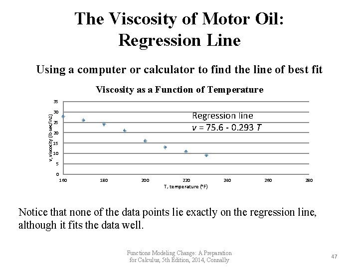 The Viscosity of Motor Oil: Regression Line Using a computer or calculator to find The Viscosity of Motor Oil: Regression Line Using a computer or calculator to find