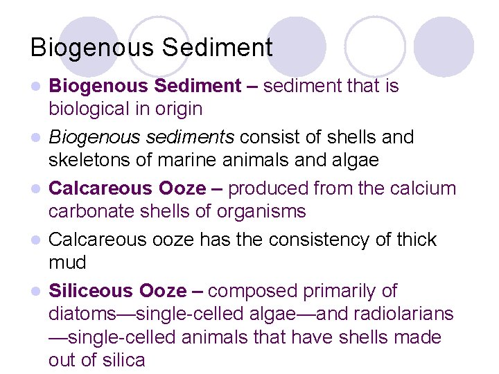 Biogenous Sediment l l l Biogenous Sediment – sediment that is biological in origin