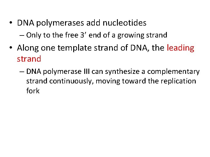  • DNA polymerases add nucleotides – Only to the free 3 end of