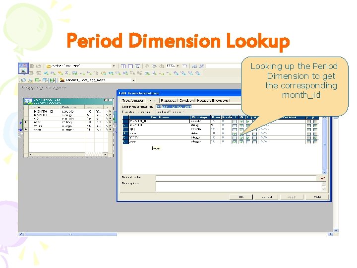 Period Dimension Lookup Looking up the Period Dimension to get the corresponding month_id 