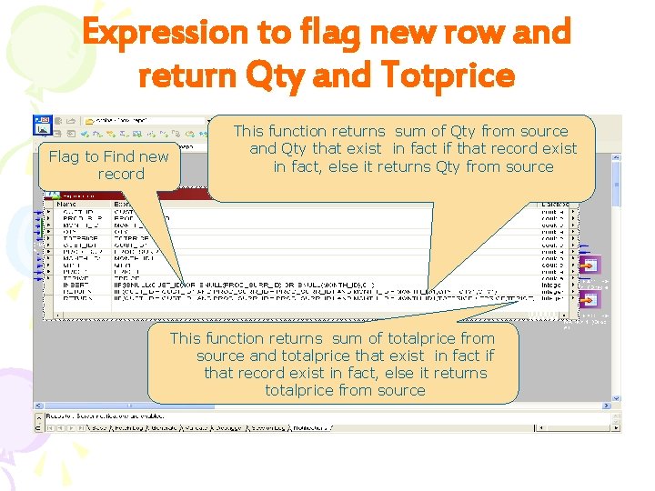 Expression to flag new row and return Qty and Totprice Flag to Find new