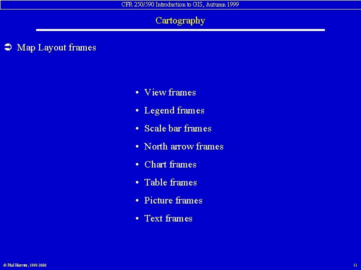 CFR 250/590 Introduction to GIS, Autumn 1999 Cartography Ü Map Layout frames • View