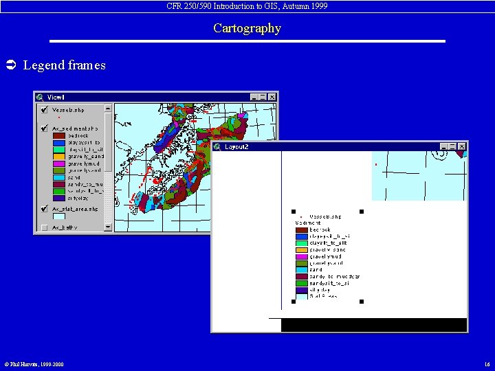 CFR 250/590 Introduction to GIS, Autumn 1999 Cartography Ü Legend frames © Phil Hurvitz,