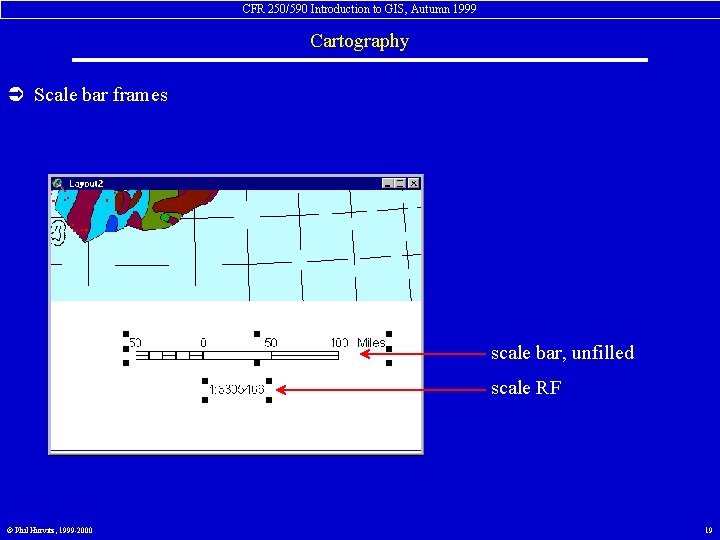 CFR 250/590 Introduction to GIS, Autumn 1999 Cartography Ü Scale bar frames scale bar,