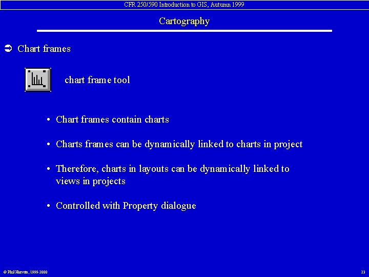 CFR 250/590 Introduction to GIS, Autumn 1999 Cartography Ü Chart frames chart frame tool