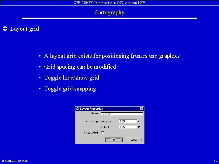 CFR 250/590 Introduction to GIS, Autumn 1999 Cartography Ü Layout grid • A layout