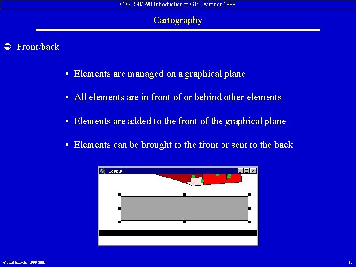 CFR 250/590 Introduction to GIS, Autumn 1999 Cartography Ü Front/back • Elements are managed
