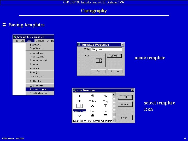 CFR 250/590 Introduction to GIS, Autumn 1999 Cartography Ü Saving templates name template select