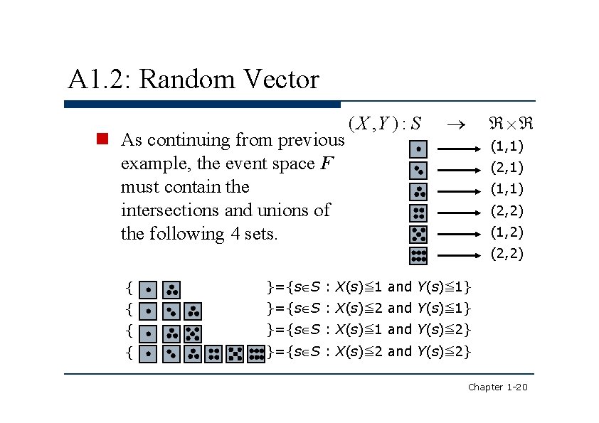 A 1. 2: Random Vector As continuing from previous example, the event space F