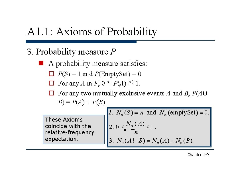 A 1. 1: Axioms of Probability 3. Probability measure P A probability measure satisfies: