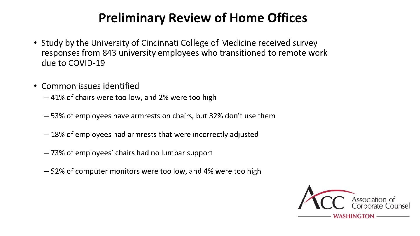 Preliminary Review of Home Offices • Study by the University of Cincinnati College of