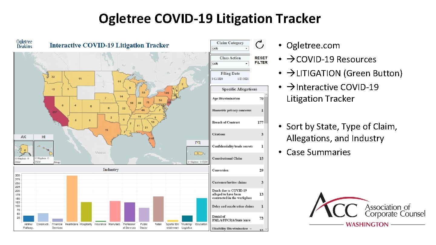 Ogletree COVID-19 Litigation Tracker • • Ogletree. com COVID-19 Resources LITIGATION (Green Button) Interactive
