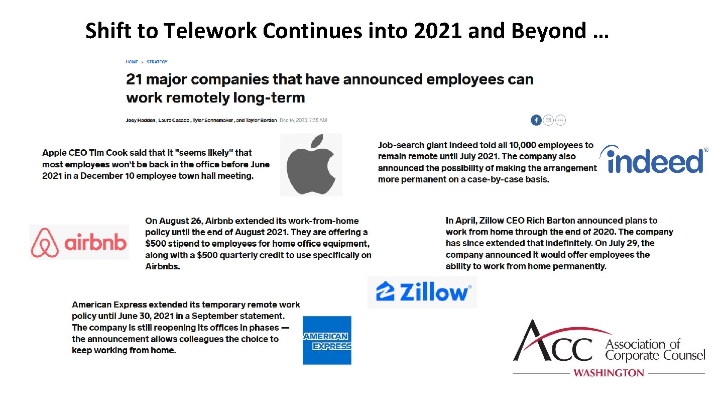 Shift to Telework Continues into 2021 and Beyond … 