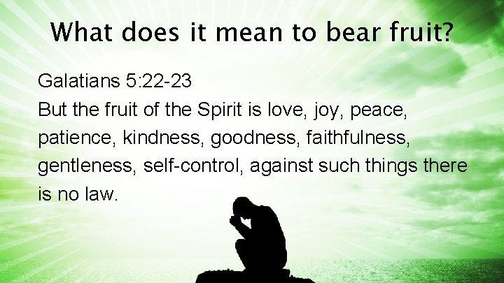 What does it mean to bear fruit? Galatians 5: 22 -23 But the fruit