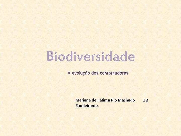 Biodiversidade A evolução dos computadores Mariana de Fátima Pio Machado Bandeirante. 28 