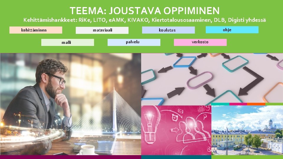 TEEMA: JOUSTAVA OPPIMINEN Kehittämishankkeet: Ri. Ke, LITO, e. AMK, KIVAKO, Kiertotalousosaaminen, DLB, Digisti yhdessä