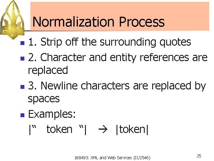 Normalization Process 1. Strip off the surrounding quotes n 2. Character and entity references