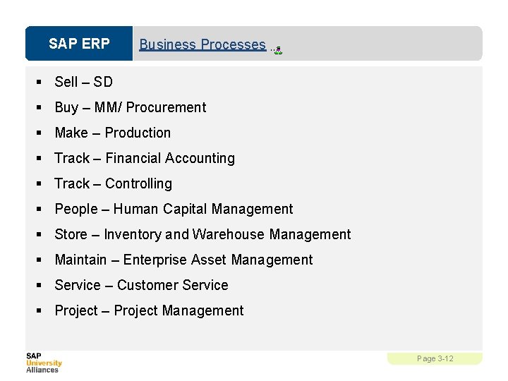 SAP ERP Business Processes § Sell – SD § Buy – MM/ Procurement §