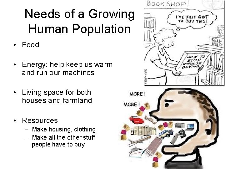 Needs of a Growing Human Population • Food • Energy: help keep us warm