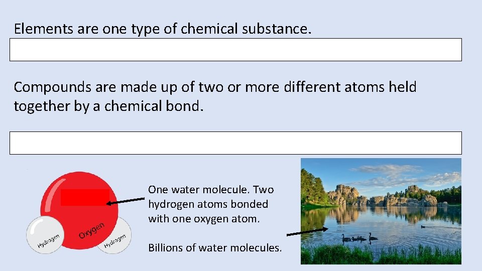 Elements are one type of chemical substance. Another type of chemical substance is a Elements are one type of chemical substance. Another type of chemical substance is a