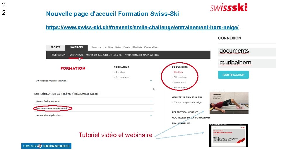 2 2 Nouvelle page d'accueil Formation Swiss-Ski https: //www. swiss-ski. ch/fr/events/smile-challenge/entrainement-hors-neige/ Tutoriel vidéo et