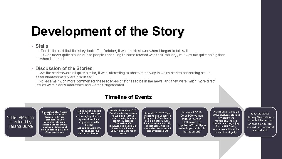 Development of the Story • Stalls -Due to the fact that the story took