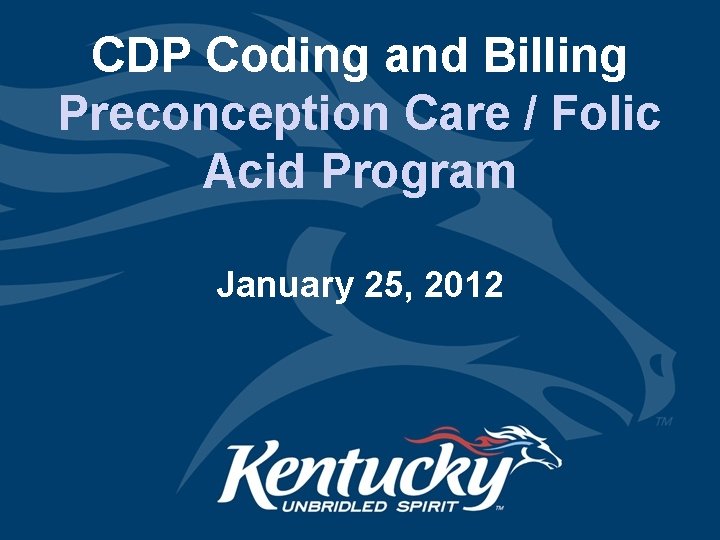 CDP Coding and Billing Preconception Care / Folic Acid Program January 25, 2012 