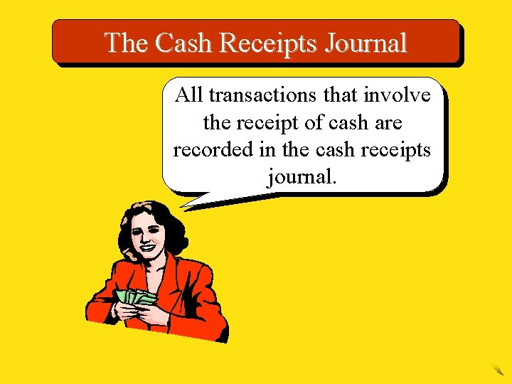 The Cash Receipts Journal All transactions that involve the receipt of cash are recorded