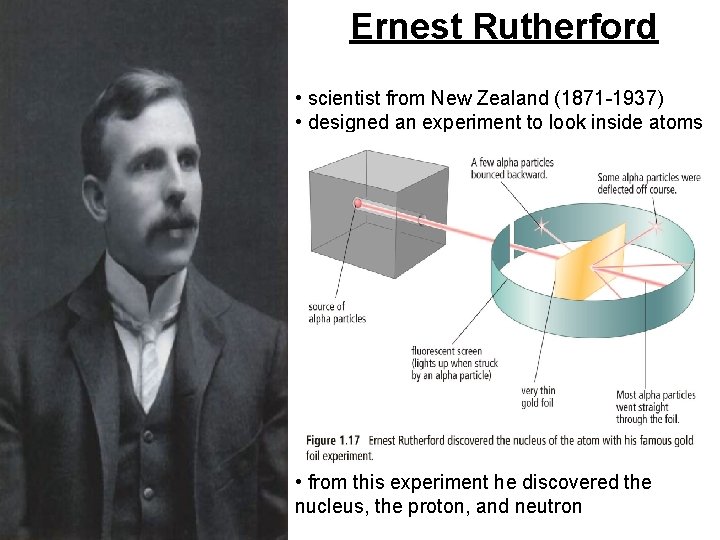 Ernest Rutherford • scientist from New Zealand (1871 -1937) • designed an experiment to