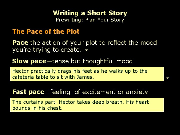 Writing a Short Story Prewriting: Plan Your Story The Pace of the Plot Pace