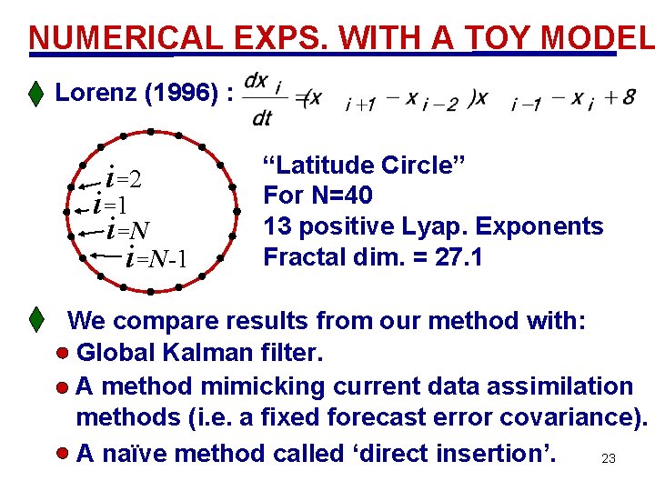 NUMERICAL EXPS. WITH A TOY MODEL Lorenz (1996) : i =2 i =1 i