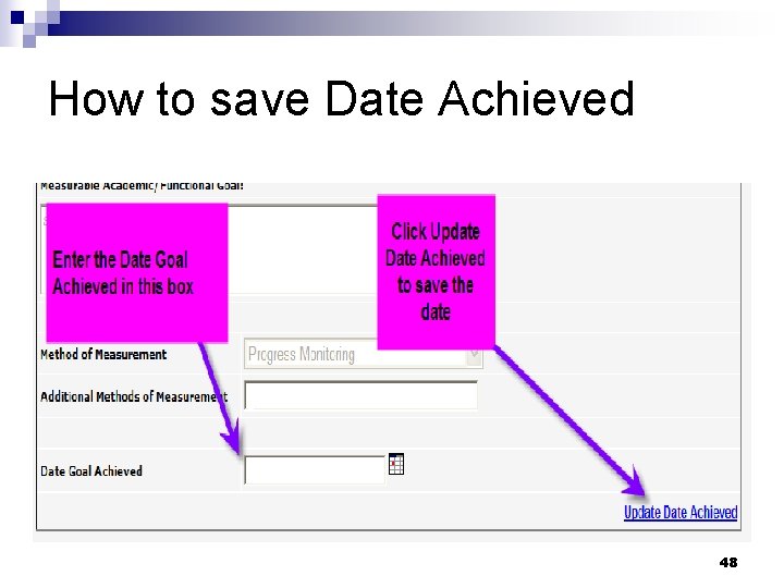 How to save Date Achieved 48 