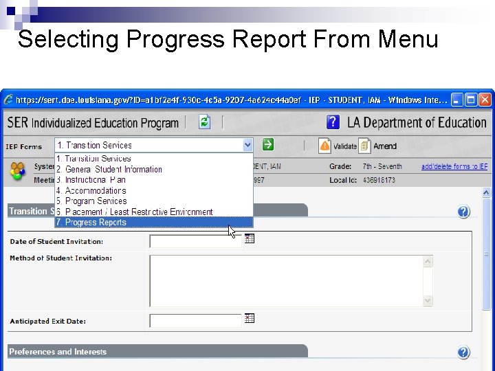 Selecting Progress Report From Menu 80 80 