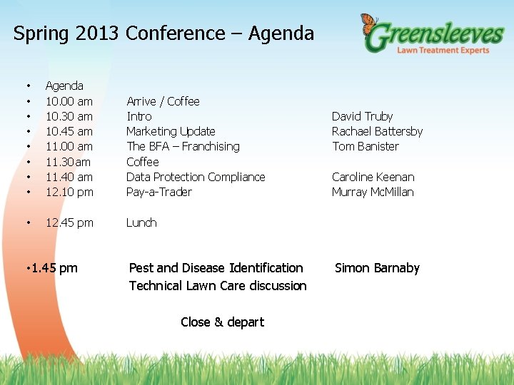 Spring 2013 Conference – Agenda • • Agenda 10. 00 am 10. 30 am