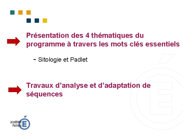 Présentation des 4 thématiques du programme à travers les mots clés essentiels - Sitologie